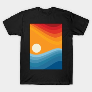 Blue and Orange Minimalist Abstract Ocean Landscape T-Shirt